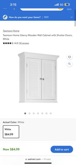 Teamson Home Glancy Wooden Wall Cabinet with Shutter Doors, White