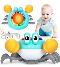 Musical Crawling Crab Baby Toy, Tummy Time Toy for 6-12 Month Boy Girl, Light-up Walking Dancing Moving Crab for 1 Year Old Baby Educational Learning,