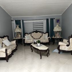 6-Piece Antique Solid Wood Frame Living Room Set 