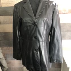 Vintage✨| Worthington | Genuine Lambskin Leather Button Front Jacket - SZ M Black