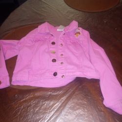 Little Girl Pink Denim Jacket With A Hello Kitty Size 4 In Good Condition Clean 