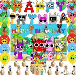 37 Pieces Sprunki Party Decorations Toppers , Ballon’s , Spirals , Banner