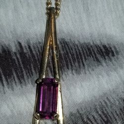 Vintage Avon Gold tone Purple Glass Crystal 20.5" Chain Necklace