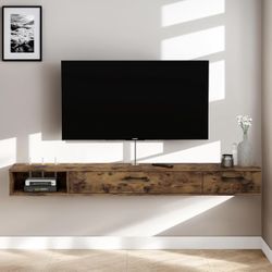 Rustic Brown Floating TV Shelf – Wall-Mounted, Modern & Spacious 🤎