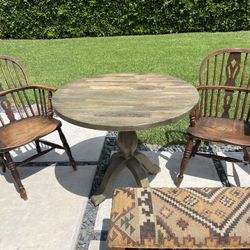 Small Wood Bistro Table And Antique Chairs