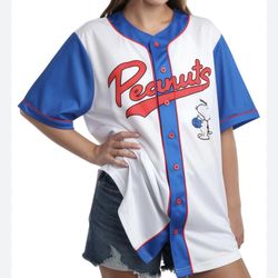 NEW  Snoopy Baseball Jersey Women’s Size Large  Peanuts  Button Up NWT