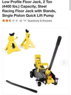 Low Profile Floor Jack, 2 Ton (4400 lbs.) Capacity, Steel Racing Floor Jack with Stands, Single Piston Quick Lift Pump