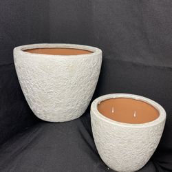 White Lava Ceramic Egg Pots-Garden Planters($35 set of two)