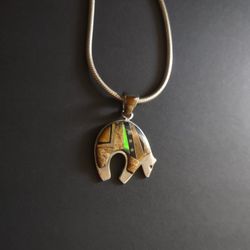 Native American .925 Sterling Silver Spirit Bear Necklace w/ Stone Inlays - 20"