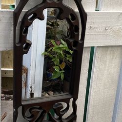 Vintage carved wood mirror with box