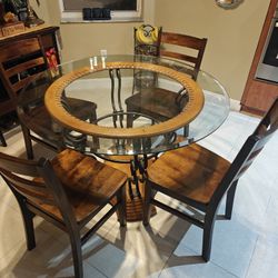 Iron, Wood and Glass Dining Set