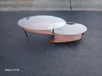 Mid-Century Modern Tiered Glass and Wood Coffee Table with Brazilian Rosewood