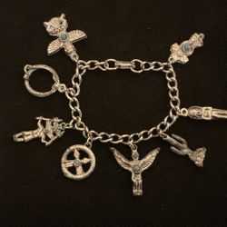 7” SilverTone Link Charmed Bracelet With 8 Charms