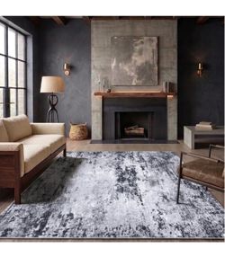 Brandnew Modern Abstract Distressed Area Rug, Living Room Rug 5x7, Washable Rug Gray Charcoal Area Rug, Home Office Rug, Machine-Washable, Non-Slip Fo