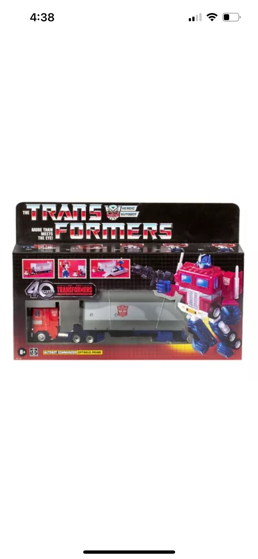 Transformers G1 40th Anniversary Edition Exclusive Optimus Prime Hasbro 2024