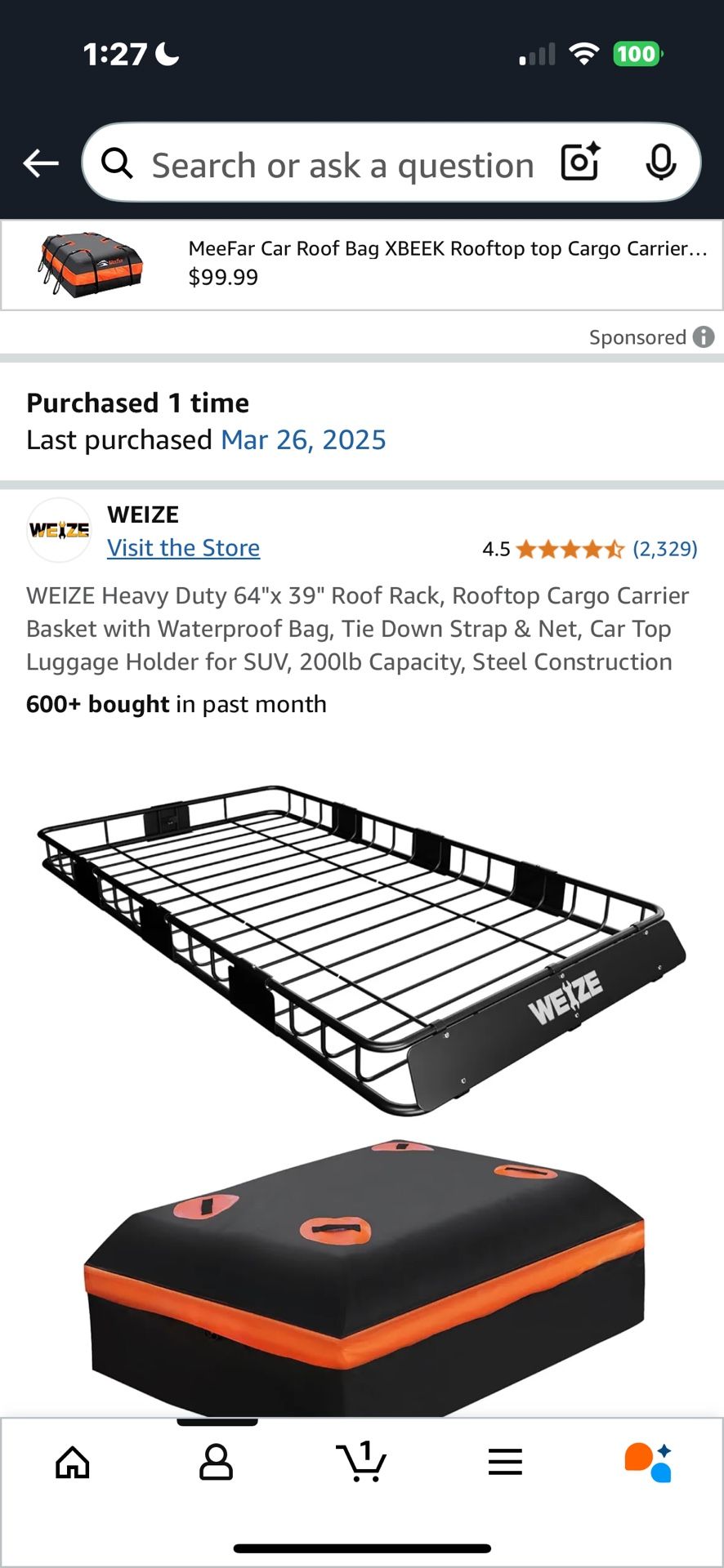 64"x 39" Heavy Duty Roof Rack, Rooftop Cargo Carrier Basket with Waterproof Bag, Tie Down