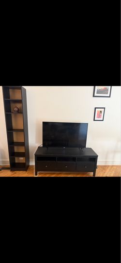 IKEA Hemnes media console and Billy bookshelf