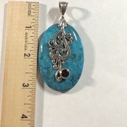 Mother’s Day Gift! Rare Find Genuine huge Turquoise Pendant With Garnet Stone. 