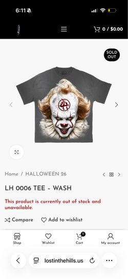 Lost Hills Pennywise Graphic Wash Tee Large