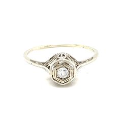Dainty Vintage 18k White Gold Thin Band Diamond Ring