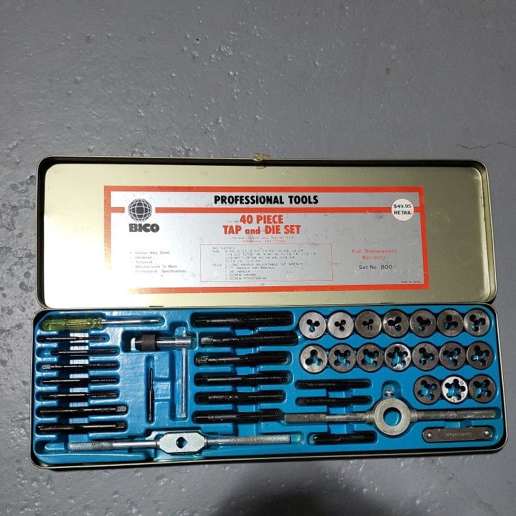 BICO VINTAGE 40 pieces Tap Die Set Compete in aluminum Case Made In Japan
