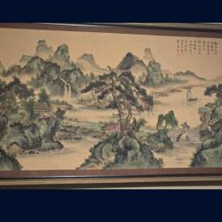 Antique Huge Hand Painting Early 19th Century