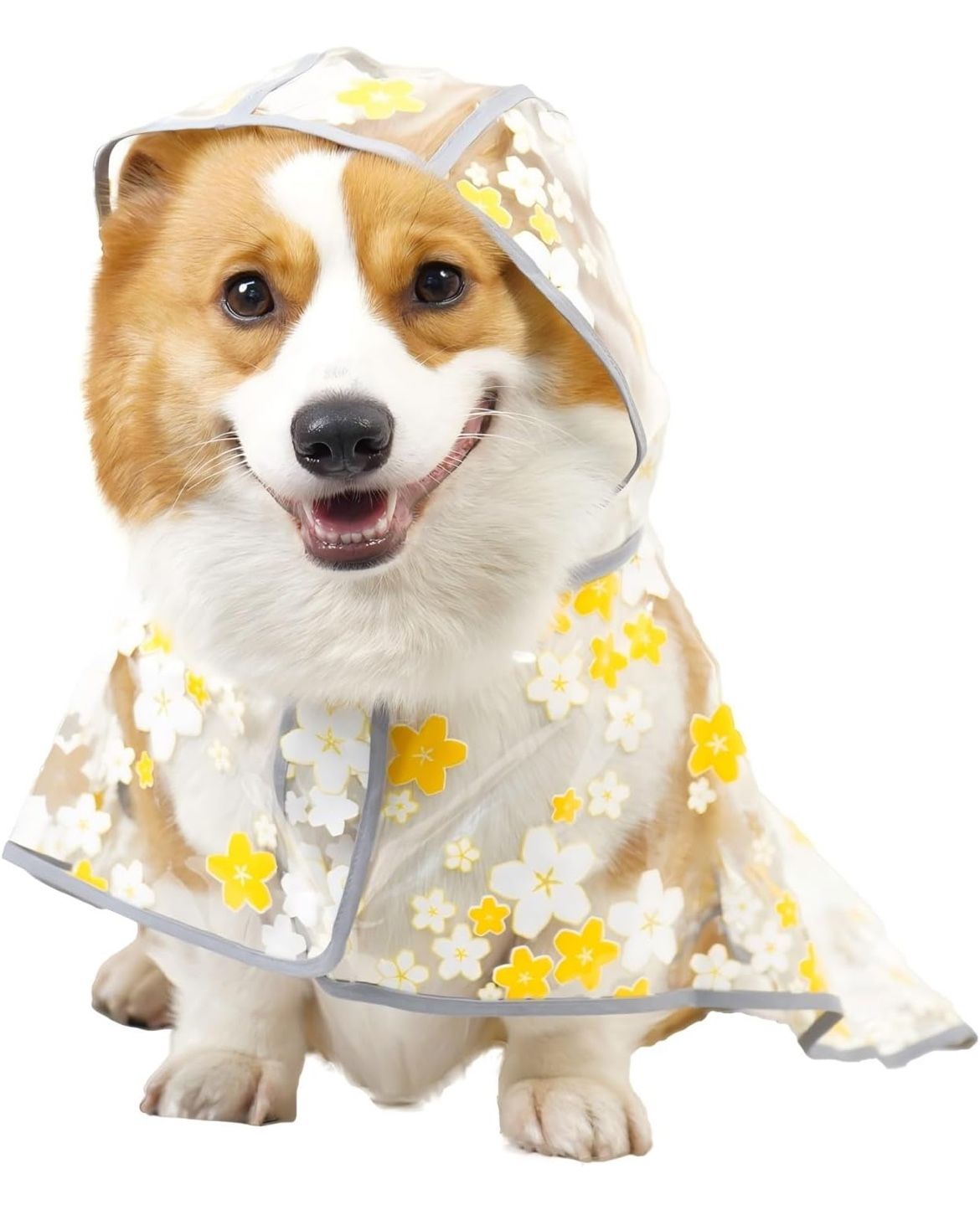 NEW — Floral Dog Clear Raincoat Cute Hooded Slicker Small Puppies Adjustable Dog Waterproof Jacket Snow Clothes with Harness Ring (Yellow,S)