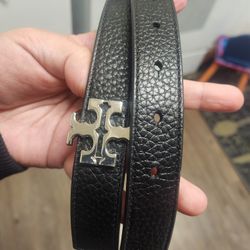Tory Burch Belt Black And Grey Whith Silver Logo