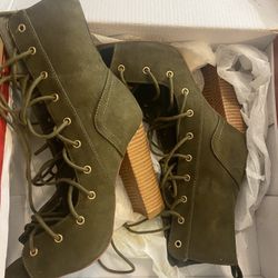 Olive Green Heel Wedges 