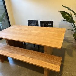 Custom white Oak Dining table And Matching Bench