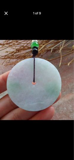 Green white Certificate Jadeite jade pendant safety peace protection circle Donut