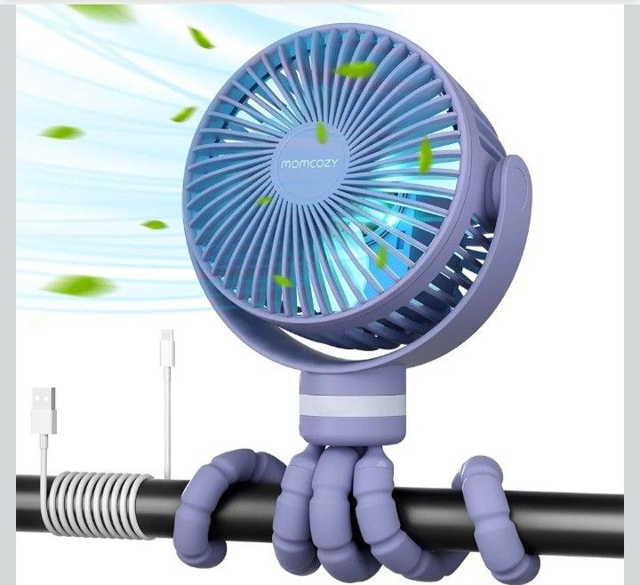 Momcozy Portable Stroller Fan, USB Rechargeable and Handheld Cooling Fan for Travel, Car Seat, Bedroom,purple