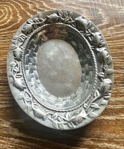Vintage Pewter Silver Floral Embossed Round Bowl Dish Ornate Rose Rim