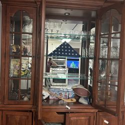 Display Cabinet / Armoire -  Glass Shelving And Inset Lighting, Cabinets Below Display Section 
