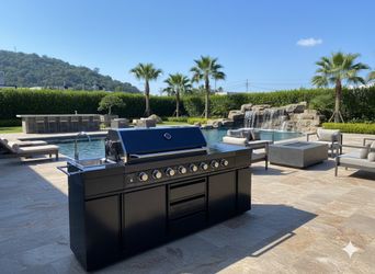 Black Stainless Steel Outdoor BBQ Grill Island With Sink Rotisserie Kit
