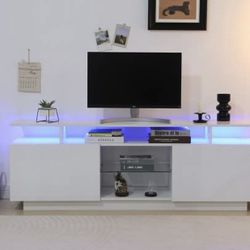 Coffee Table LED Glossy White 