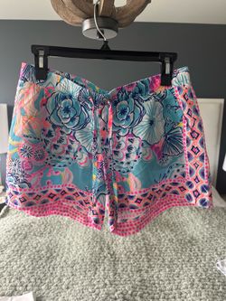 Lilly Pulitzer Women’s Floral Pull On Shorts Blue Pink Drawstring Size S