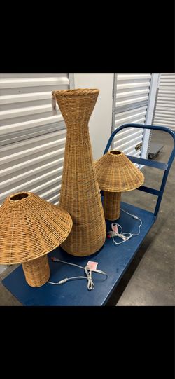 Wicker Lamps & Tall Basket