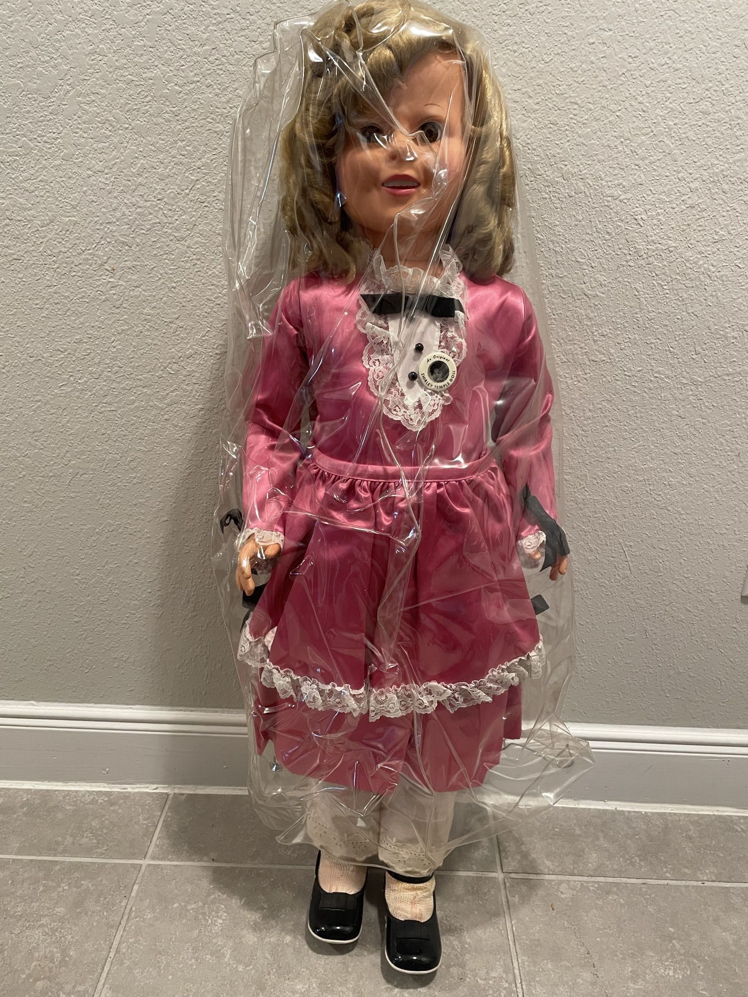 Shirley Temple 1984 Black Shoes Pink Dress 33” Tall
