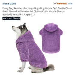 Fuzzy Dog Sweaters for Large Dogs Dog Hoodie Soft Double-Sided Plush Fleece Pet Sweater Pet Clothes Coats Hoodie Sherpa Hooded Sweatshirt(Purple-blue)