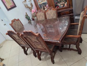 Elegant Wooden Dining Table with Glass Top + 2 Chairs