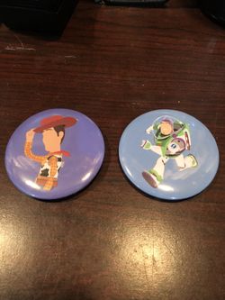 Custom Toy Story Buzz Lightyear & Woody Button Pin Duo