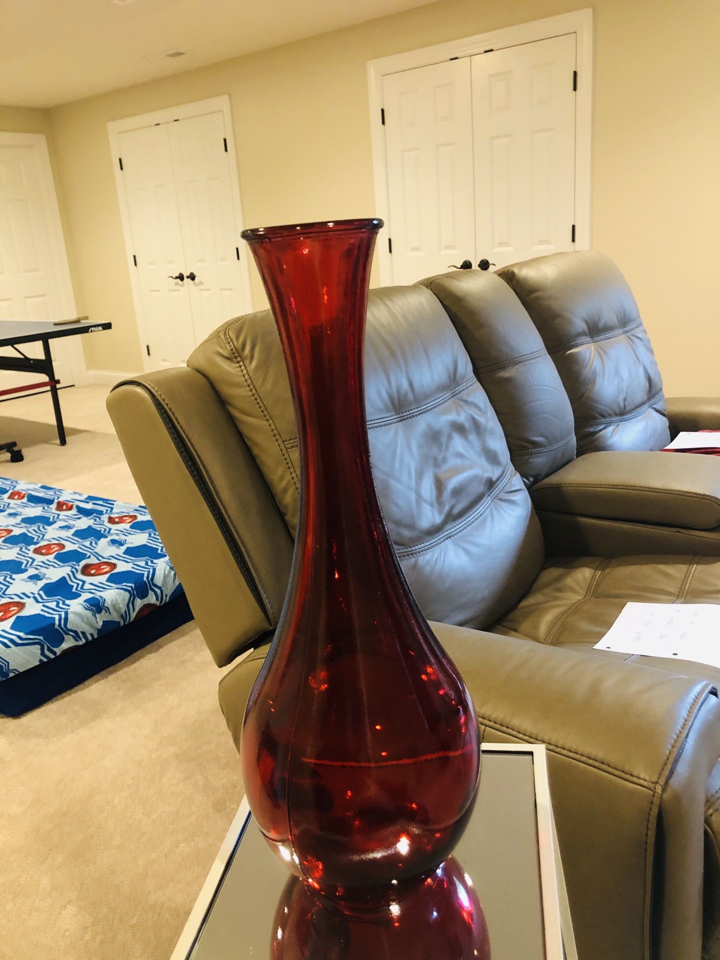 Red glass vase