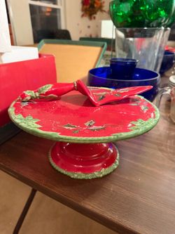 NEW in Box! Christmas Ceramic Cake Stand with Server