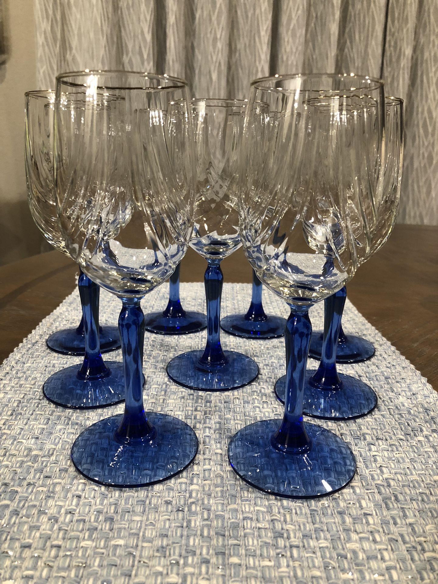 Vintage Lenox Crystal Blue Stemmed Gold Rimmed Wine Glasses 15 Available