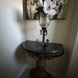 Accent Table Half-Moon Style Granite & Metal