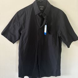 Men’s Life Khaki Short Sleeve Black Comfort Woven Button Down Shirt Size Small 