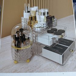 Makeup Organizer with Brush Holder,Cosmetics Display Case with Drawers,Cosmetics Organizer Storage Box