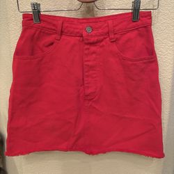 Brandy Melville JOHN GALT Red Denim Raw Hem Skirt Size Medium-Fits Small
