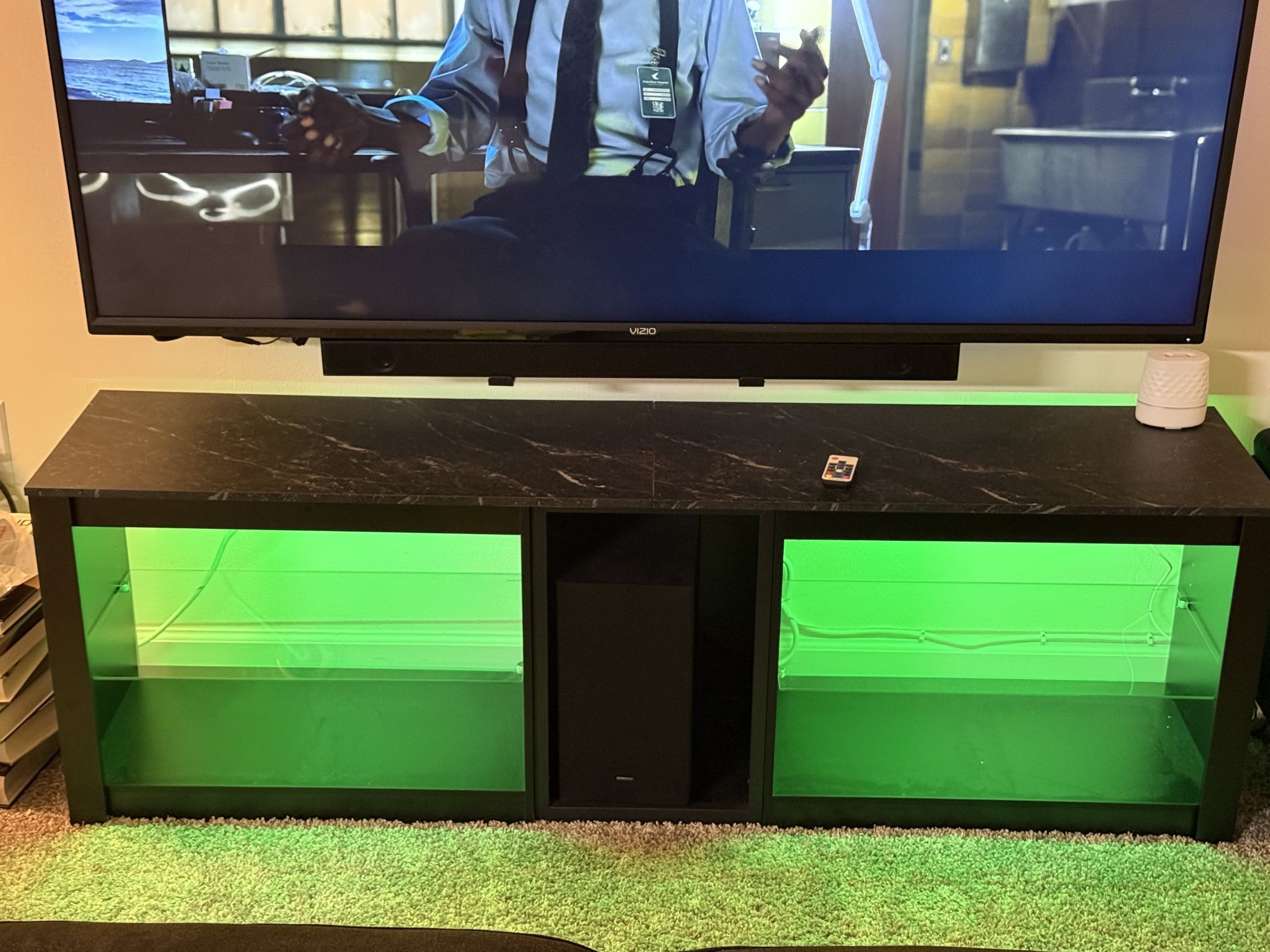 Bestier TV Stand for TVs up to 70" with LED Light, Entertainment Center for PS5 with Shelves, Black Marble